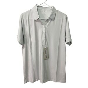 *NEW Vansport Medium Golf Polo White/Gray Diamond Print Shirt Poly Blend Preppy‎